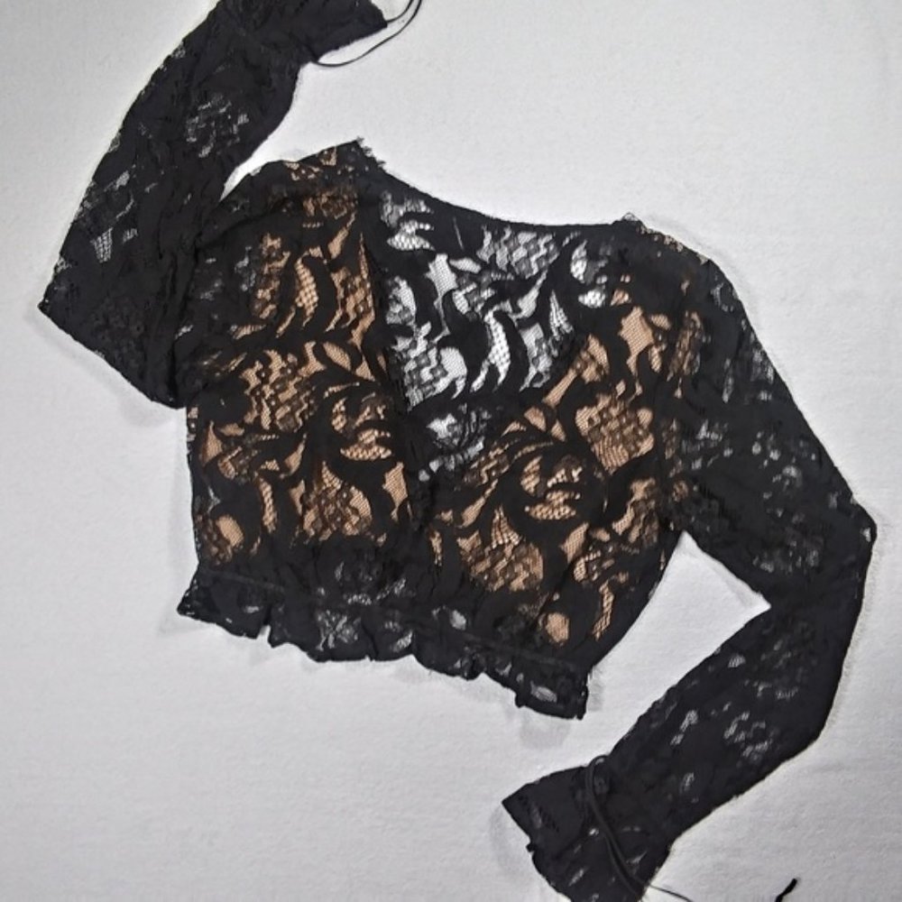 "Sophia" Cropped Lace Top with Long Sleeves, sz L - Picture 3 of 7